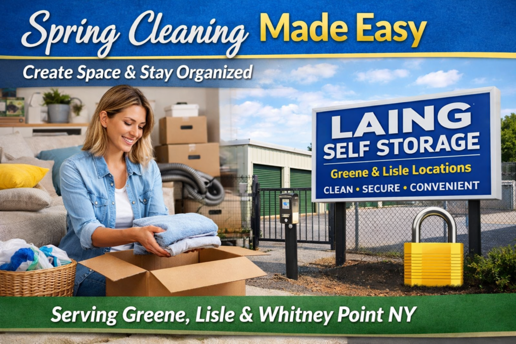 Spring cleaning storage solutions at Laing Self Storage serving Greene, Lisle, and Whitney Point NY