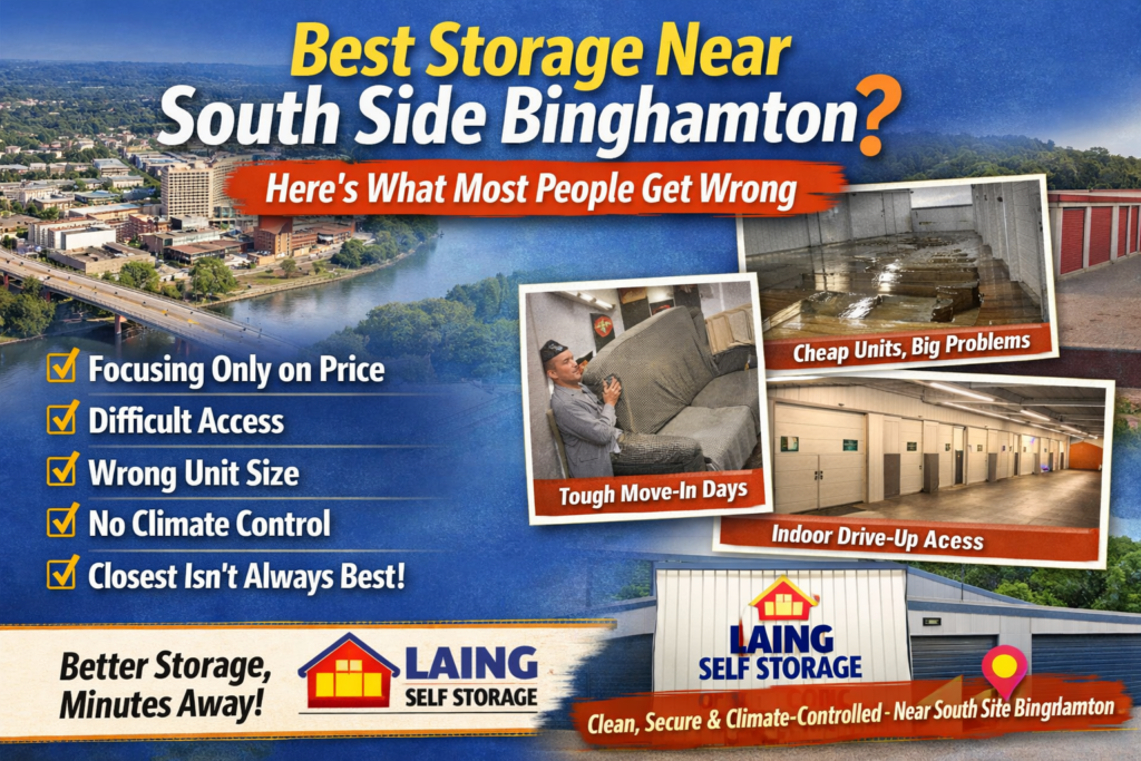 Clean indoor drive-in self storage near South Side Binghamton NY at Laing Self Storage of Conklin